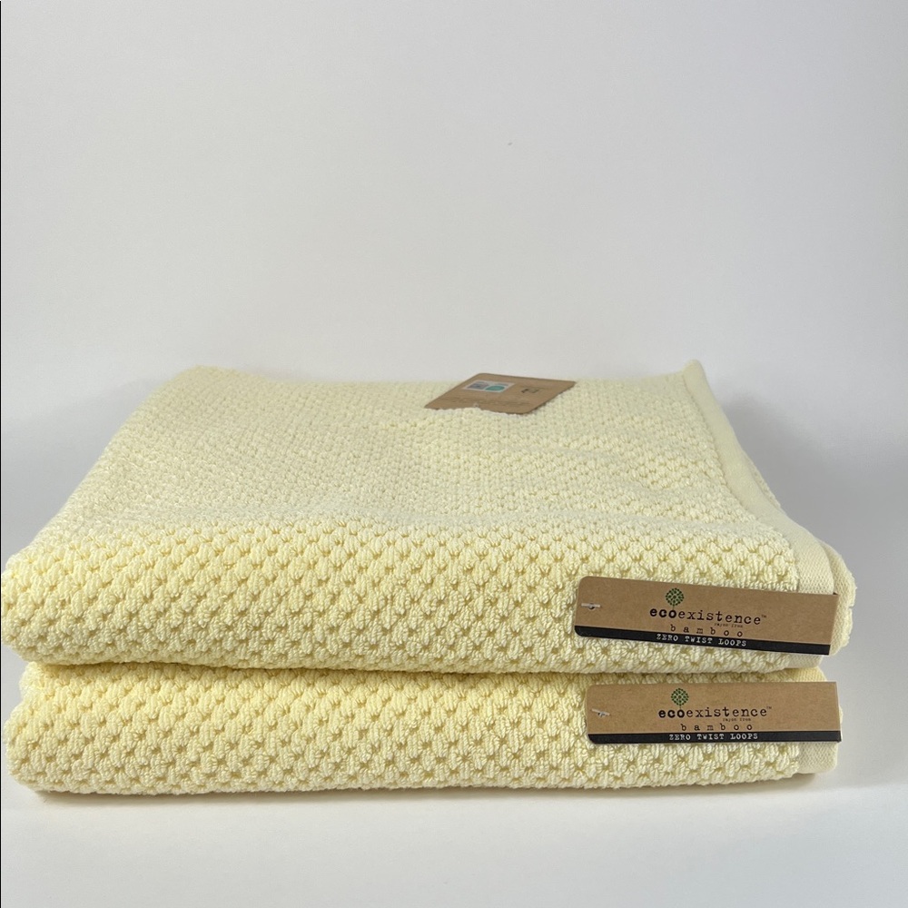 Ecoexistence Bamboo Bath Towels Yellow Zero Twist Soft Cotton Set of 2 NEW